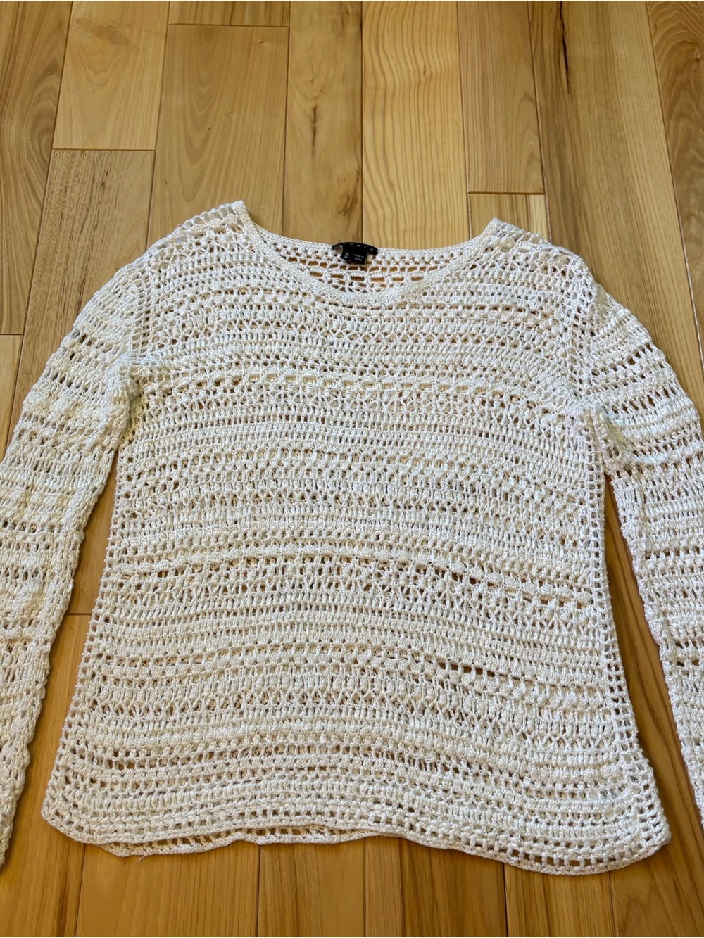 Theory Linen Blend Ivory Crochet Sweater